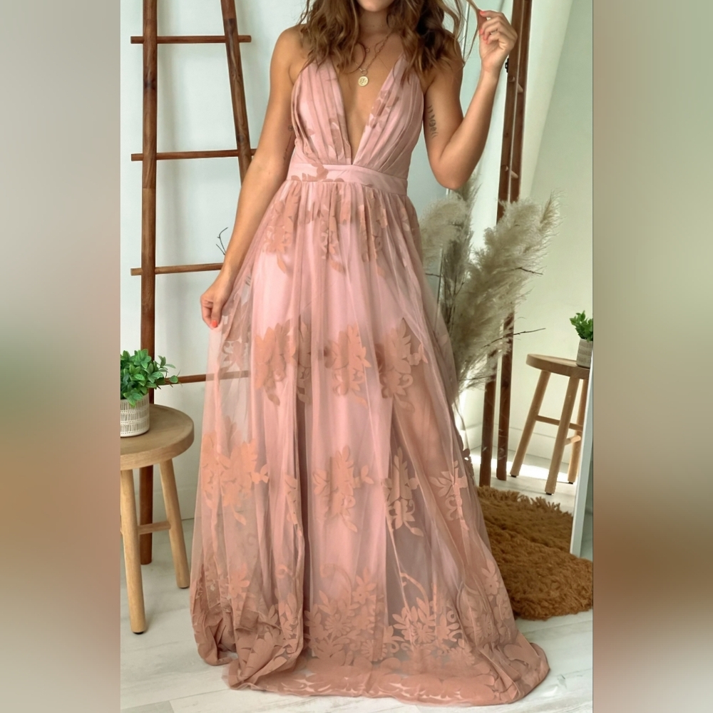 Luxxel Floral Tulle Maxi Dress